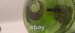Antique Oil Lamp RARE Green Glass Hand Blown HURRICANE WICK