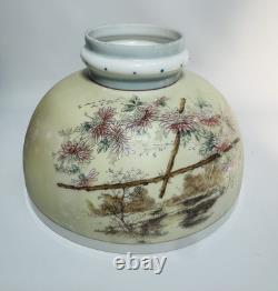 Antique Oil Lamp Shade Hand-Painted Pansies Flowers Mt. Washington Glass GUC