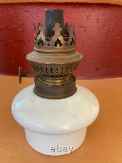 Antique Oil Lamp Tin Holder Milk Glass Oil Font All Original Wall Hang or Sit