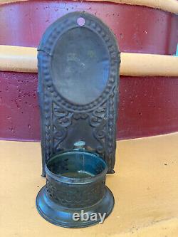 Antique Oil Lamp Tin Holder Milk Glass Oil Font All Original Wall Hang or Sit