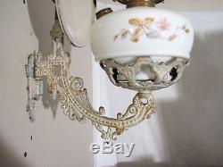 Antique Oil Lamp Wall Bracket Mercury Glass Reflector Fluid Eldorado Milk Light
