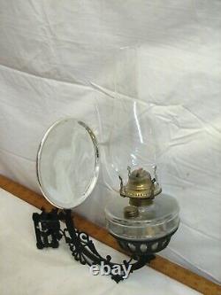 Antique Oil Lamp Wall Bracket Mercury Glass Reflector Fluid Socony Light Kero