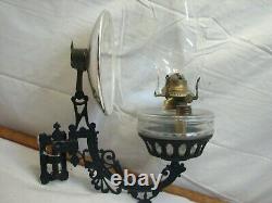 Antique Oil Lamp Wall Bracket Mercury Glass Reflector Fluid Socony Light Kero