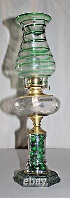 Antique Oil Lamp With Original Glass, Brass, & Cast Iron Base