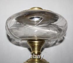 Antique Oil Lamp With Original Glass, Brass, & Cast Iron Base