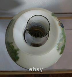 Antique Oil Lamp withCurrie & Ives Hunting Shade-Fishing & Deer Hunting 23 X 10.25