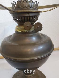 Antique Oil Lamp withCurrie & Ives Hunting Shade-Fishing & Deer Hunting 23 X 10.25