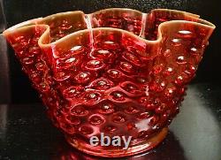 Antique Oil Lamp with Cranberry Glass Hobnail Shade Electrified