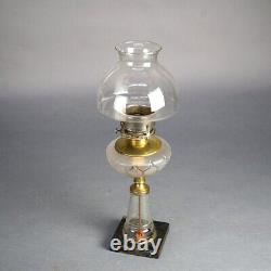 Antique Oil Lamp with Glass Base & Shade C1890