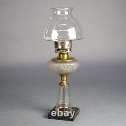 Antique Oil Lamp with Glass Base & Shade C1890