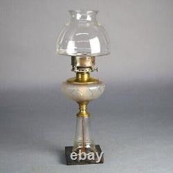 Antique Oil Lamp with Glass Base & Shade C1890