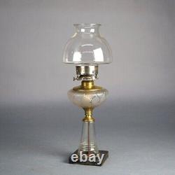 Antique Oil Lamp with Glass Base & Shade C1890