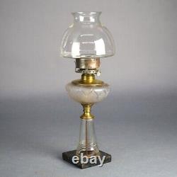 Antique Oil Lamp with Glass Base & Shade C1890