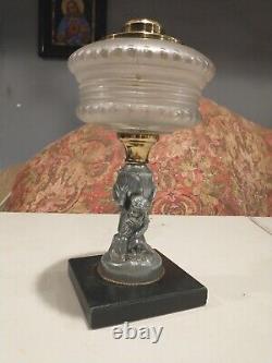 Antique Oil Lamp with Ornate Font and Figaro Girl