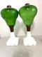 Antique Oil Lamps Milk Glass & Green Etched Glass-Set of 2