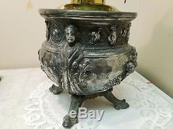 Antique Oil Parlor Lamp with Hobnail Green Shade and Pewter Base