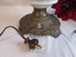 Antique Oil/kerosene Lamp Electrified Gwtw Maroon Ball Shade Hand Painted 25