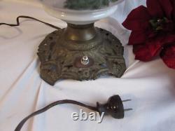 Antique Oil/kerosene Lamp Electrified Gwtw Maroon Ball Shade Hand Painted 25