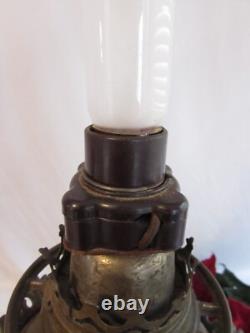 Antique Oil/kerosene Lamp Electrified Gwtw Maroon Ball Shade Hand Painted 25