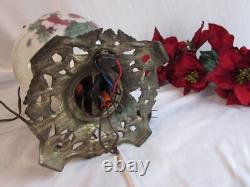 Antique Oil/kerosene Lamp Electrified Gwtw Maroon Ball Shade Hand Painted 25