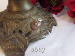 Antique Oil/kerosene Lamp Electrified Gwtw Maroon Ball Shade Hand Painted 25