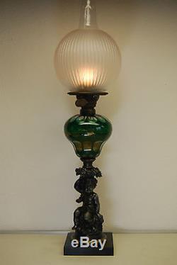 Antique Old Boston Sandwich Glass Eapg Oil Kerosene Banquet Victorian Gwtw Lamp