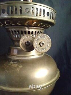 Antique Old Brass Duplex Double Wicked Oil Lamp Statue Stand England Cherub