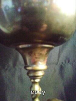 Antique Old Brass Duplex Double Wicked Oil Lamp Statue Stand England Cherub