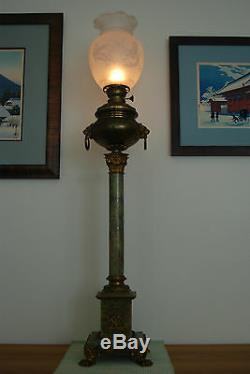 Antique Old French Empire Bronze Lion Oil Kerosene Gwtw Banquet Candelabra Lamp