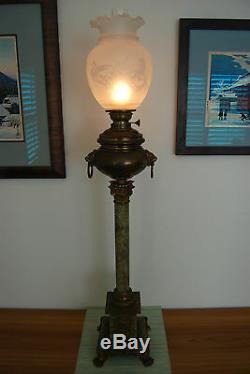 Antique Old French Empire Bronze Lion Oil Kerosene Gwtw Banquet Candelabra Lamp