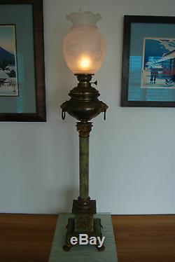 Antique Old French Empire Bronze Lion Oil Kerosene Gwtw Banquet Candelabra Lamp
