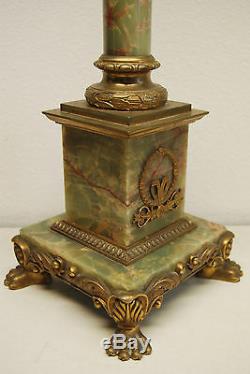 Antique Old French Empire Bronze Lion Oil Kerosene Gwtw Banquet Candelabra Lamp