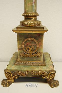 Antique Old French Empire Bronze Lion Oil Kerosene Gwtw Banquet Candelabra Lamp