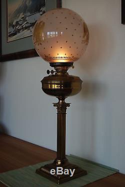 Antique Old Oil Kerosene Gwtw Glass Eagle Gold Shade Impire Federal Banquet Lamp