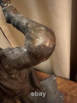 Antique Old Spelter Statue Figural Man Cast Metal Oil Lamp Base CP Kato 1892