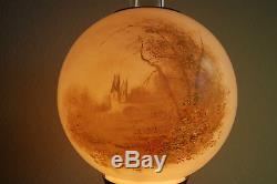 Antique Old Victorian Kerosene Oil Gwtw Lamp Shade Glass Globe Hand Painted