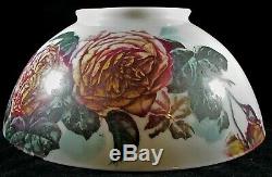 Antique Opal Glass Hanging Oil Lamp Dome Shade 14 Rim Blooming Burgundy Roses