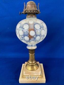 Antique Opalescent Coin Spot Dot Glass Kerosene Oil Lamp Marble Base 19th-C