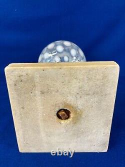 Antique Opalescent Coin Spot Dot Glass Kerosene Oil Lamp Marble Base 19th-C
