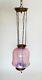 Antique Opalescent Pink Hanging Pulley Electrified Oil Hall Lamp Pendant Light