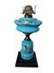Antique Opaline Blue Glass Oil Lamp Hand-Painted Floral Design & Metal Burner