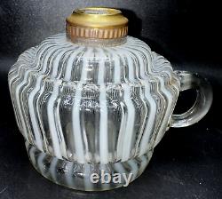 Antique Optic Opalescent White Stripe Flat Hand Finger Kerosene or Oil Lamp