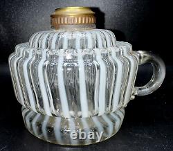 Antique Optic Opalescent White Stripe Flat Hand Finger Kerosene or Oil Lamp