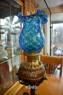 Antique Original Cobalt Blue Fenton Kerosene Oil Lamp, Excellent