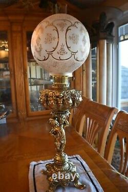 Antique Original Gwtw Victorian Banquet Parlor Kerosene Oil Converted Lamp