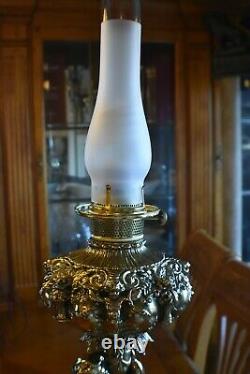 Antique Original Gwtw Victorian Banquet Parlor Kerosene Oil Converted Lamp