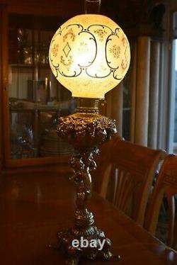 Antique Original Gwtw Victorian Banquet Parlor Kerosene Oil Converted Lamp