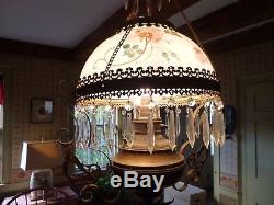 Antique Original Victorian Chandelier Oil Lamp Hanging Light Fixture- Nicest