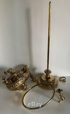 Antique Original Wild & Wessel W&W 1373 P&A Student Brass Oil Lamp With Shade