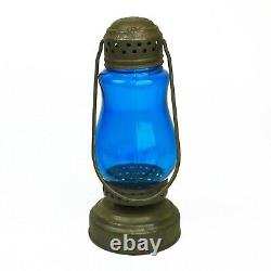 Antique Original c. 1880s Skater's Lantern with Dark Blue Glass Globe